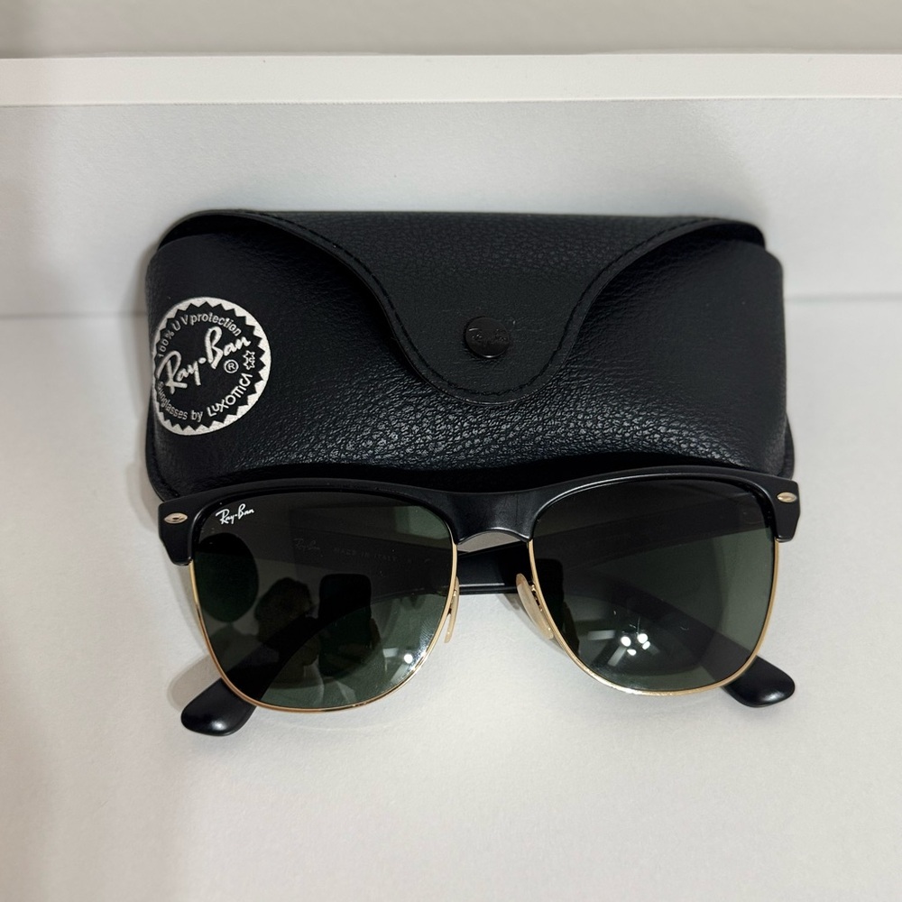 Ray-Ban Black and Gold Clubmaster Sunglasses AND CASE